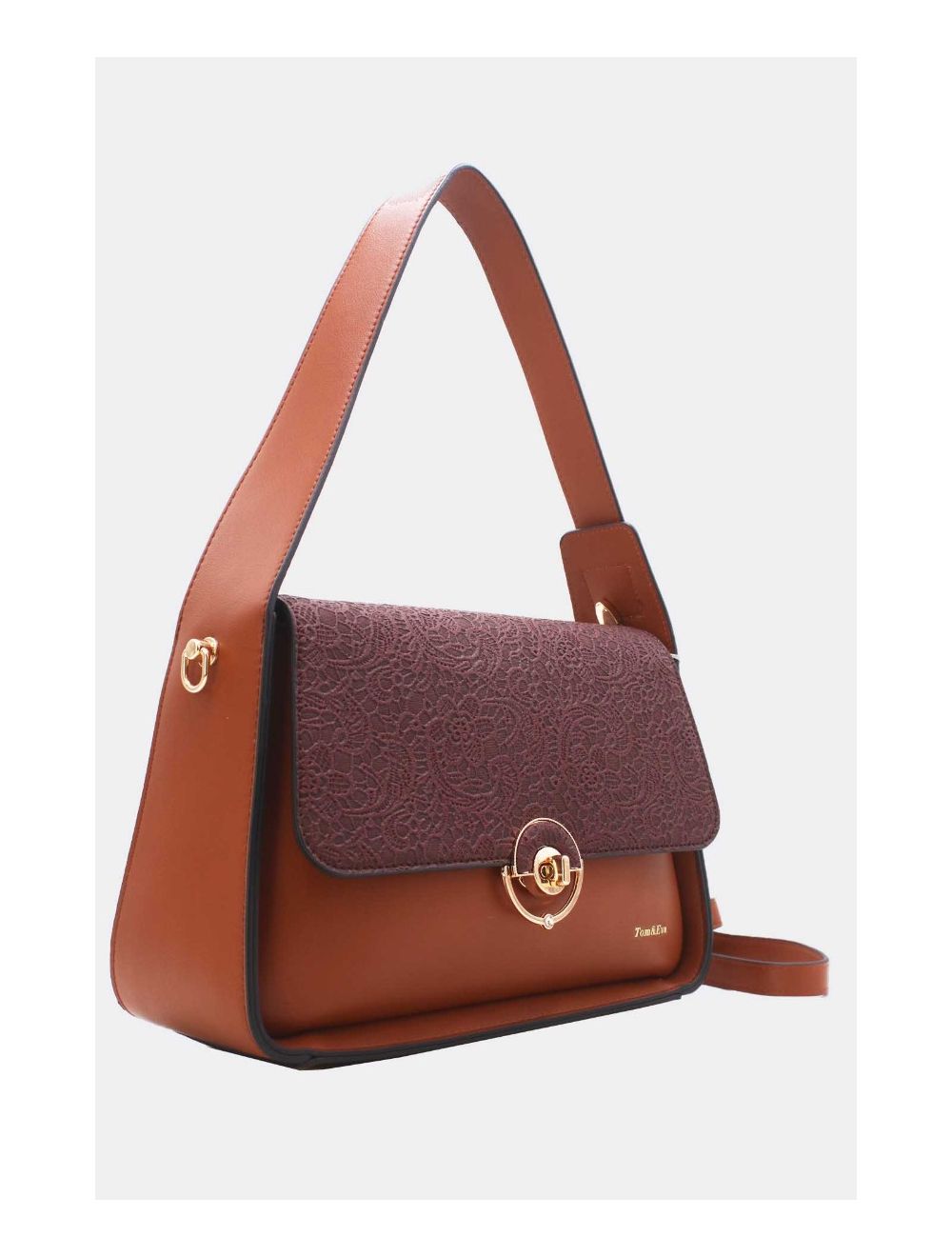 Tom&eva Sac Porté Épaule à Rabat Effet Dentelle 24B-5912-Brown/Coffee