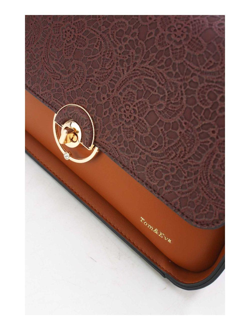 tom&eva Sac Porté Épaule à Rabat Effet Dentelle 24B-5912-Brown/Coffee