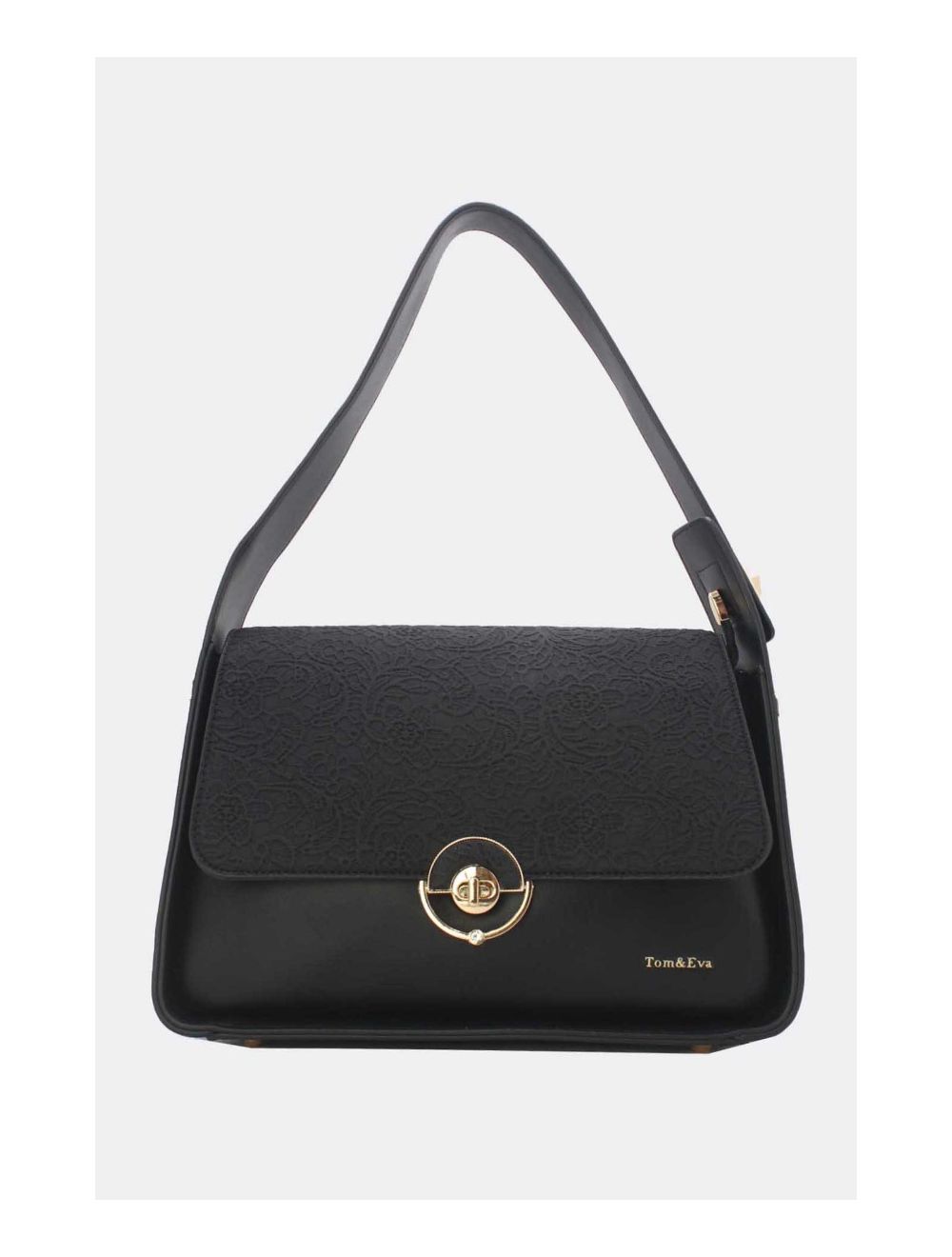 Tom&eva Sac Porté Épaule à Rabat Effet Dentelle 24B-5912-Noir