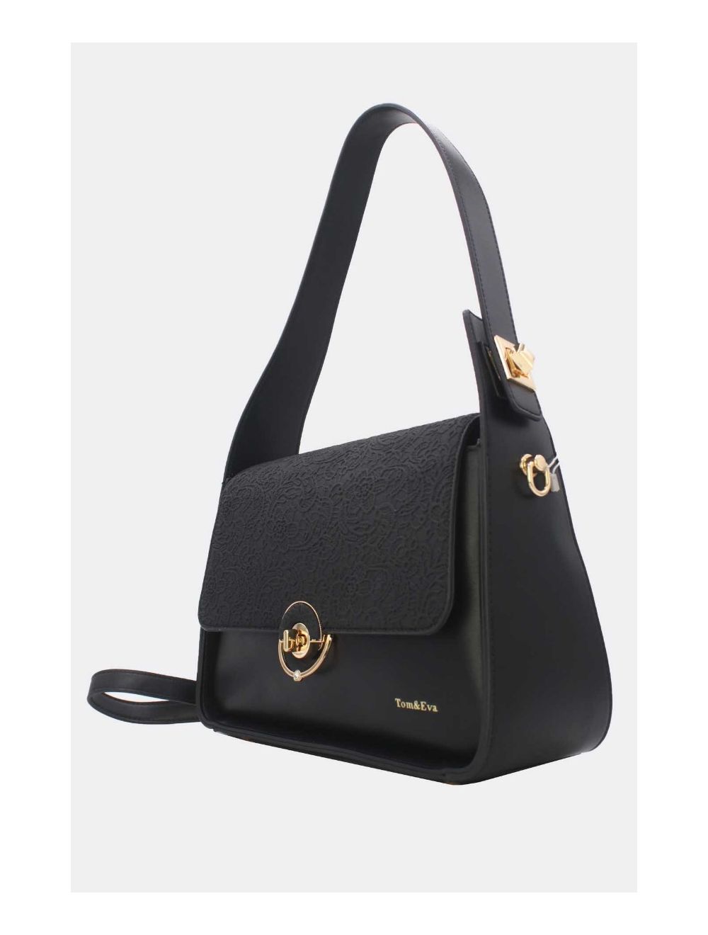 Tom&eva Sac Porté Épaule à Rabat Effet Dentelle 24B-5912-Noir