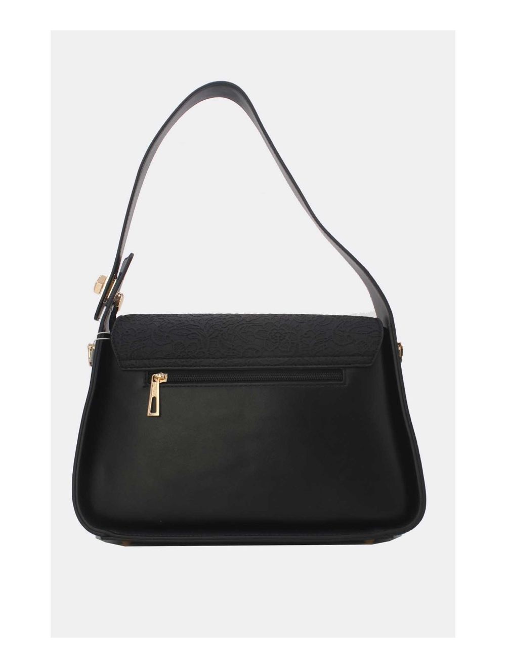 Tom&eva Sac Porté Épaule à Rabat Effet Dentelle 24B-5912-Noir