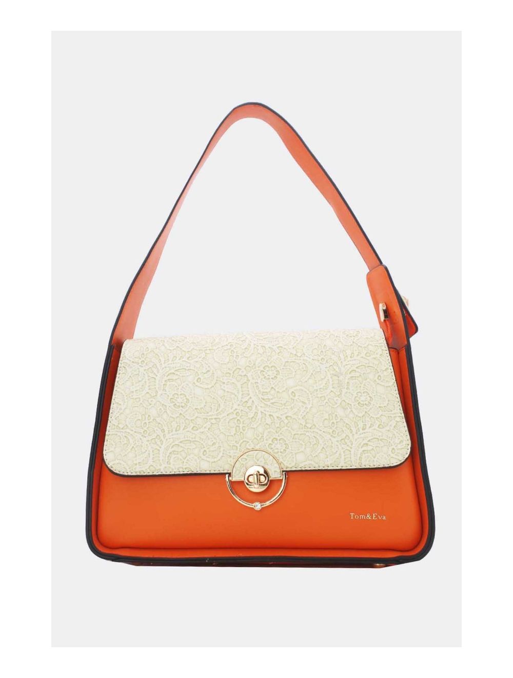 Tom&eva Sac Porté Épaule à Rabat Effet Dentelle 24B-5912-Orange/Beige