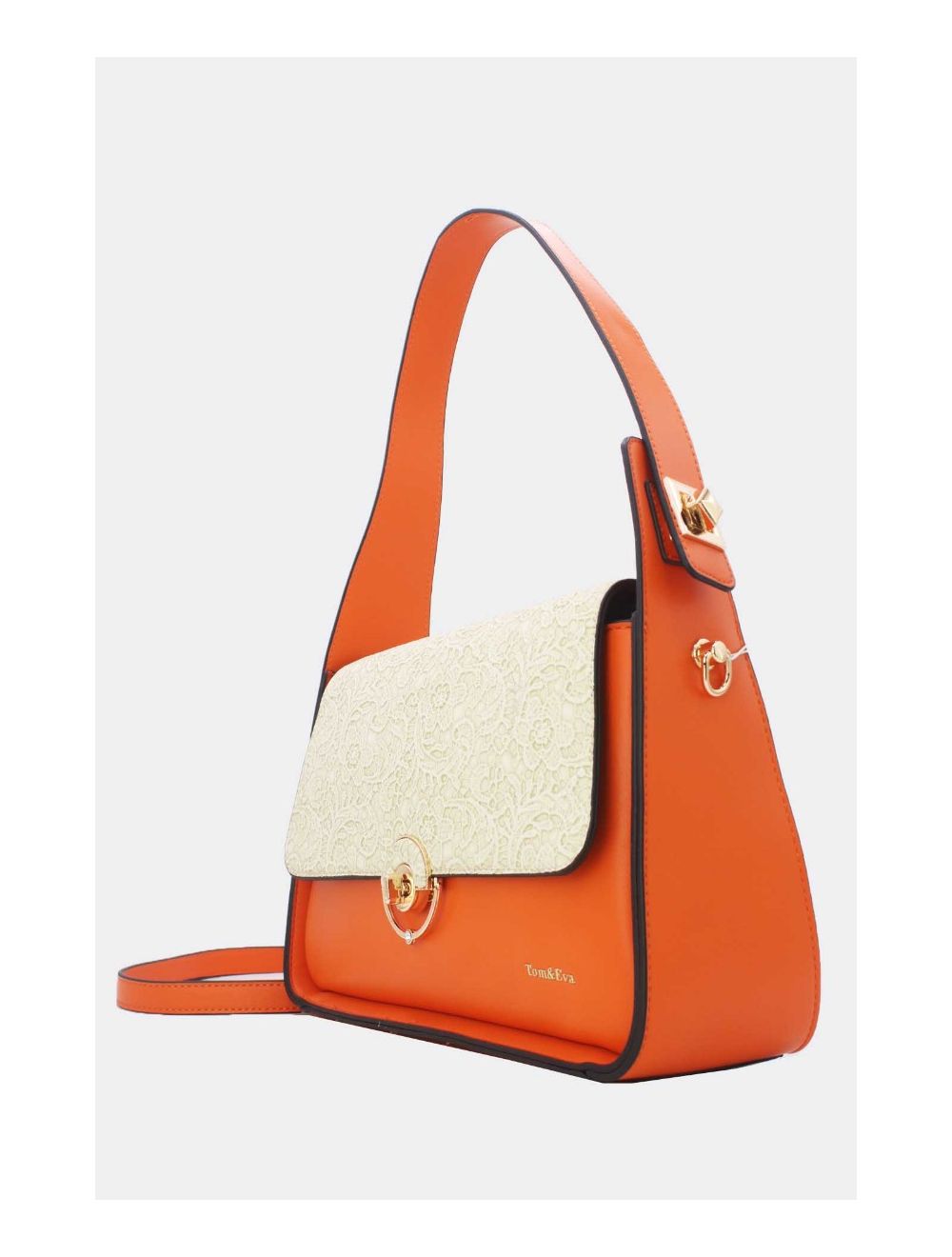 Tom&eva Sac Porté Épaule à Rabat Effet Dentelle 24B-5912-Orange/Beige