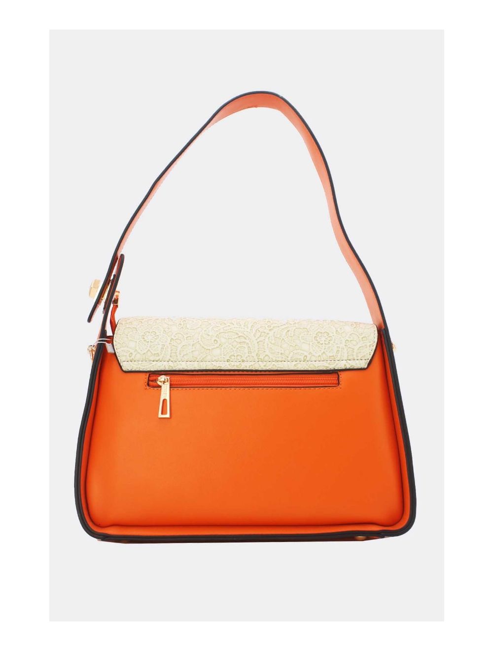 Tom&eva Sac Porté Épaule à Rabat Effet Dentelle 24B-5912-Orange/Beige