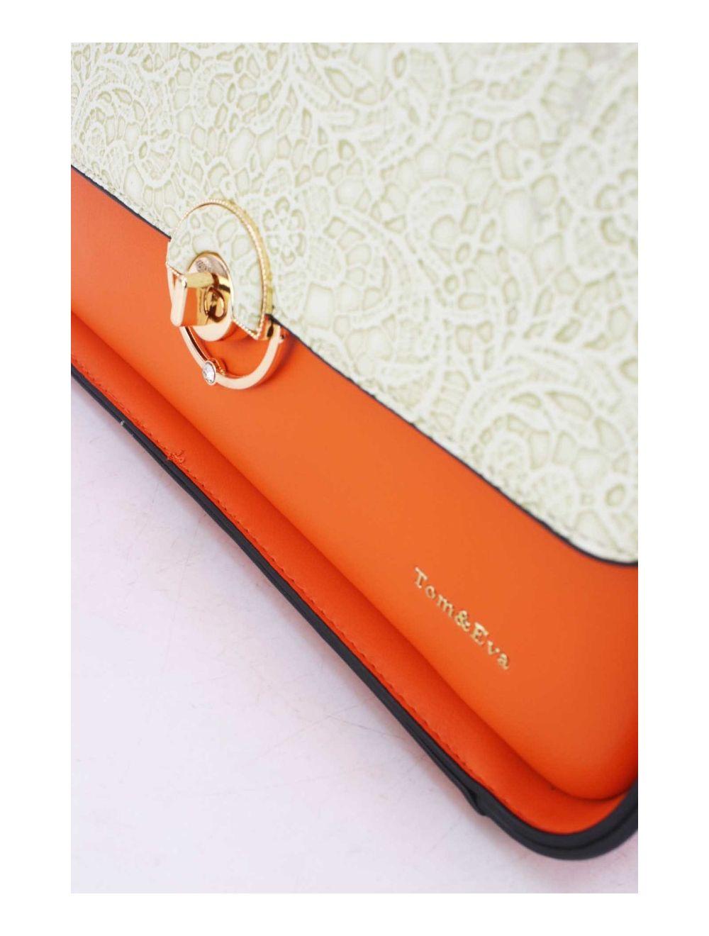 tom&eva Sac Porté Épaule à Rabat Effet Dentelle 24B-5912-Orange/Beige