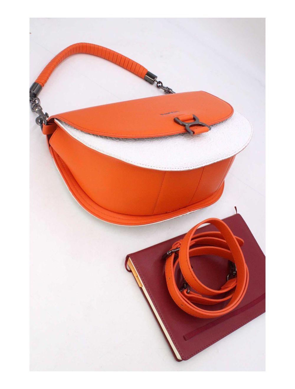 Tom&eva Sac Porté Épaule Bicolore Effet Dentelle 24B-6104-White/Orange