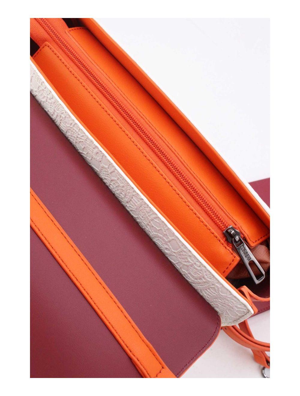Tom&eva Sac Porté Épaule Bicolore Effet Dentelle 24B-6104-White/Orange
