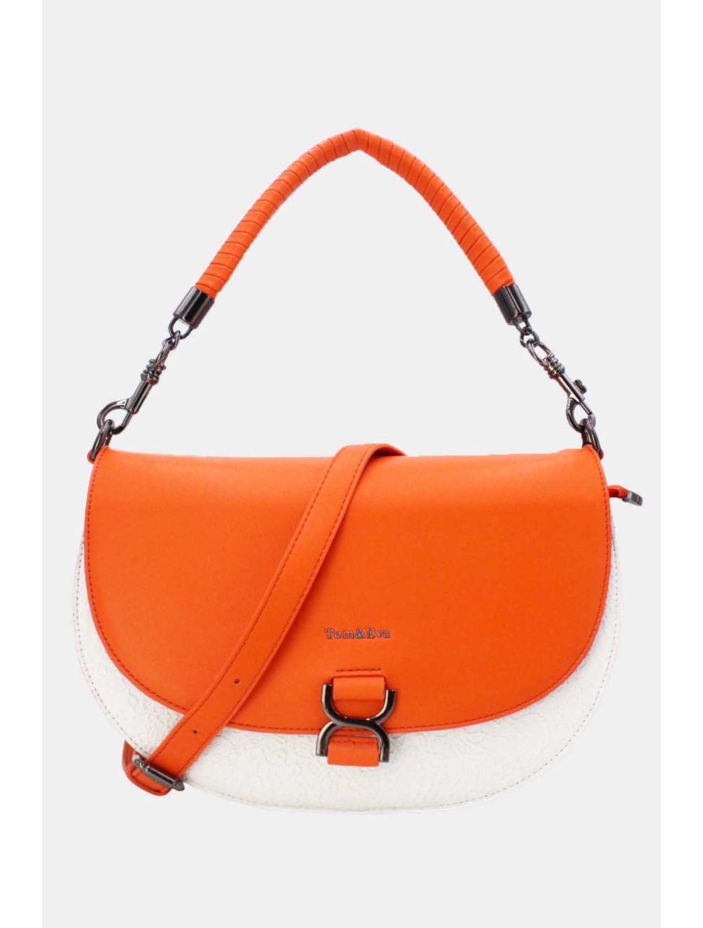 Tom&eva Sac Porté Épaule Bicolore Effet Dentelle 24B-6104-White/Orange