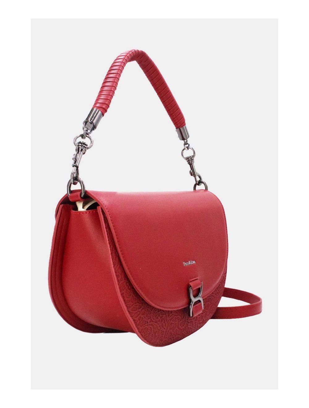 Tom&eva Sac Porté Épaule Bicolore Effet Dentelle 24B-6104-Red/Burgundy