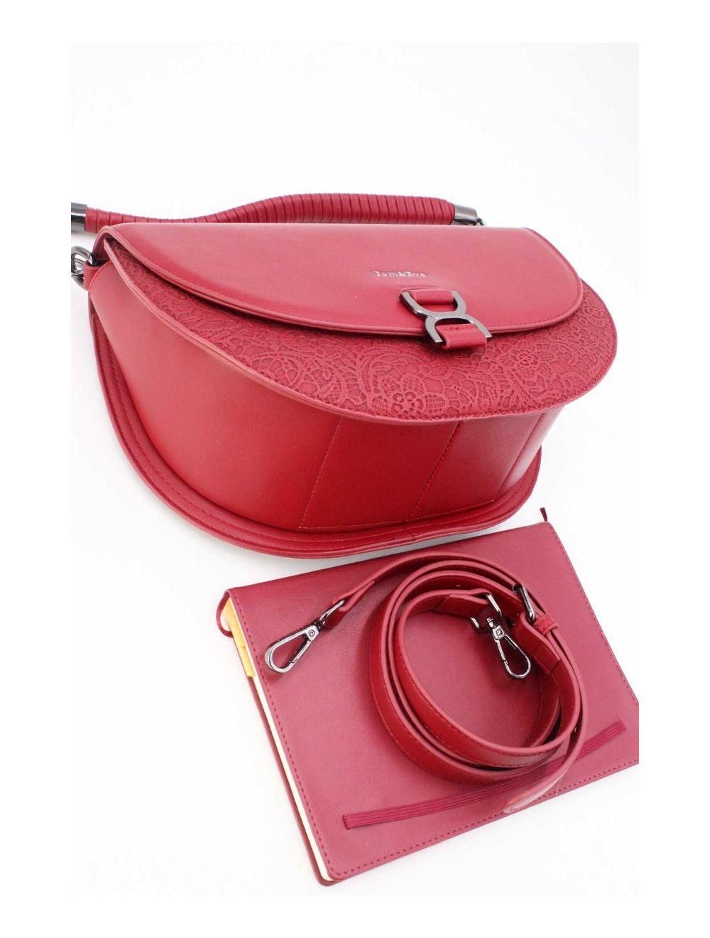 Tom&eva Sac Porté Épaule Bicolore Effet Dentelle 24B-6104-Red/Burgundy