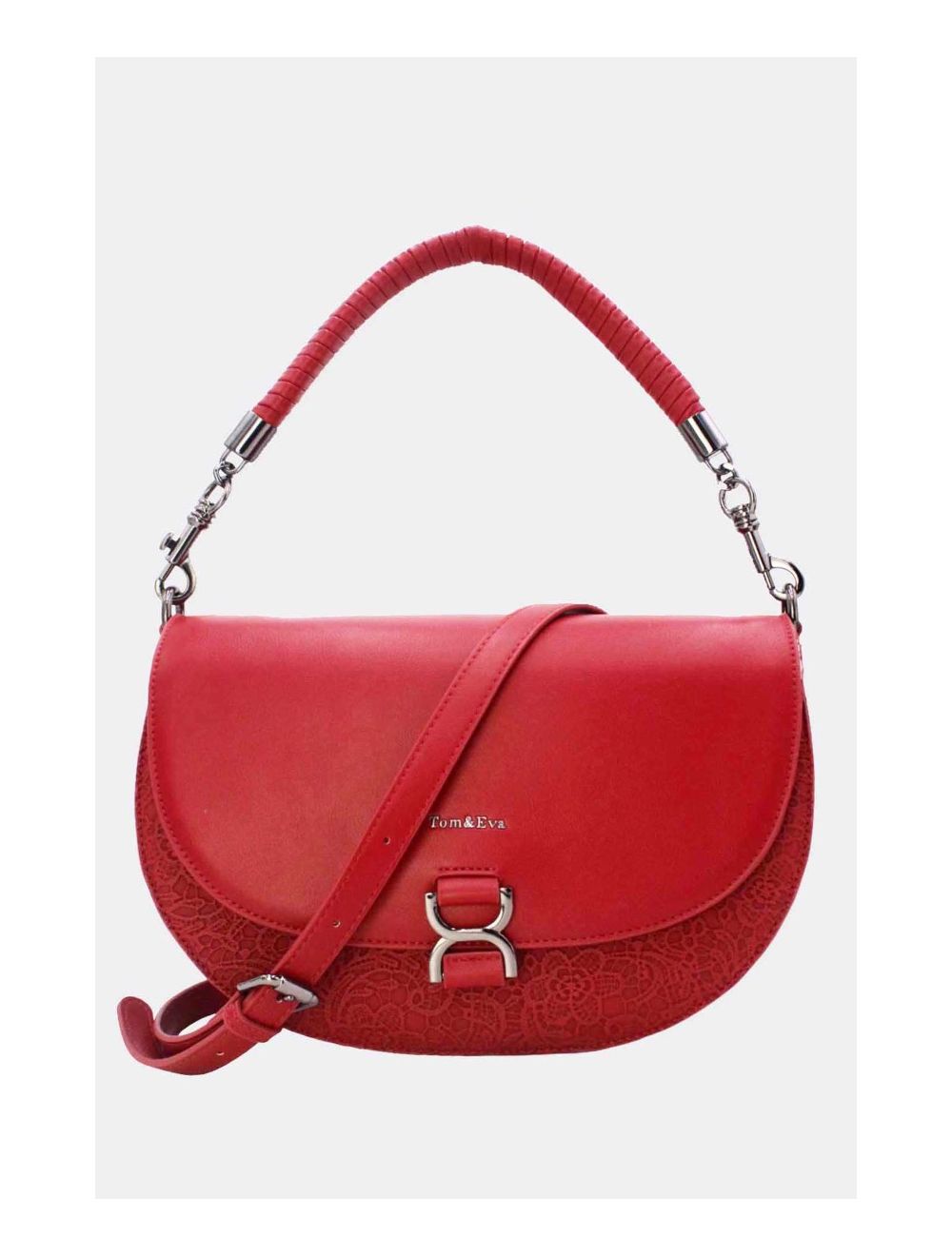 tom&eva Sac Porté Épaule Bicolore Effet Dentelle 24B-6104-Red/Burgundy
