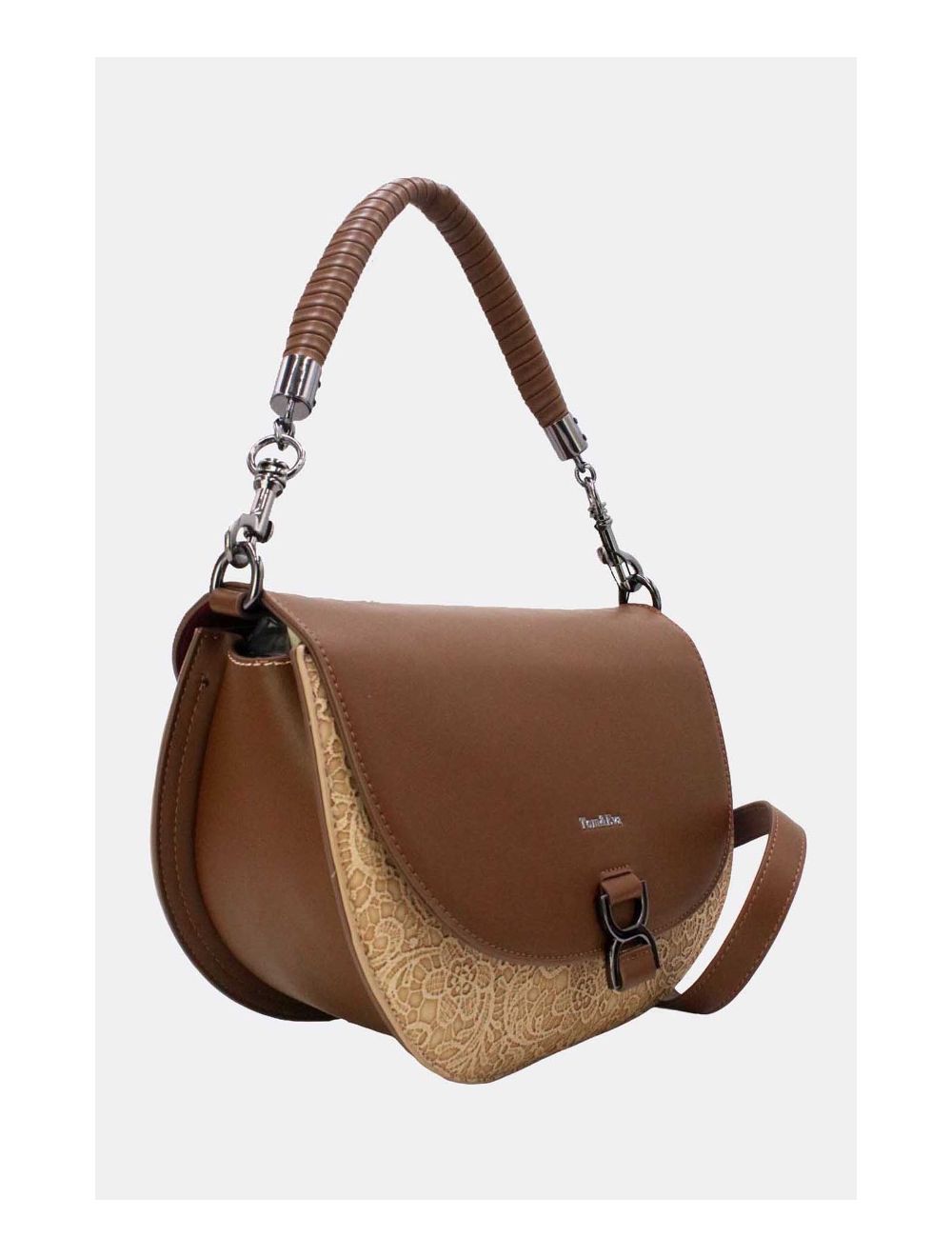 Tom&eva Sac Porté Épaule Bicolore Effet Dentelle 24B-6104-Apricot/Coffee