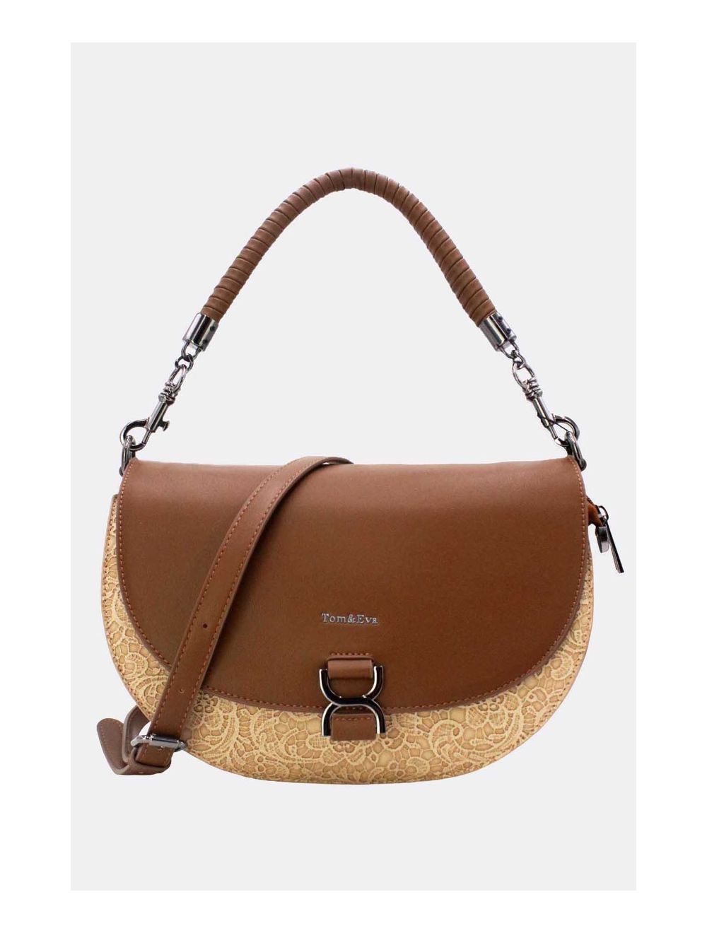 tom&eva Sac Porté Épaule Bicolore Effet Dentelle 24B-6104-Apricot/Coffee