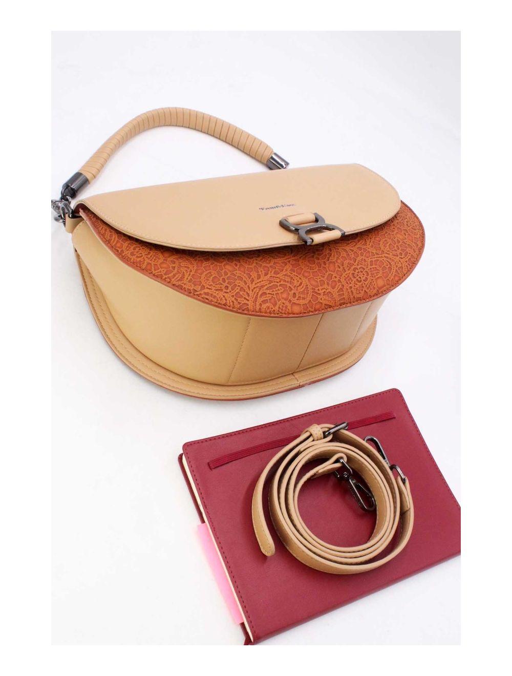 Tom&eva Sac Porté Épaule Bicolore Effet Dentelle 24B-6104-Brown/Apricot