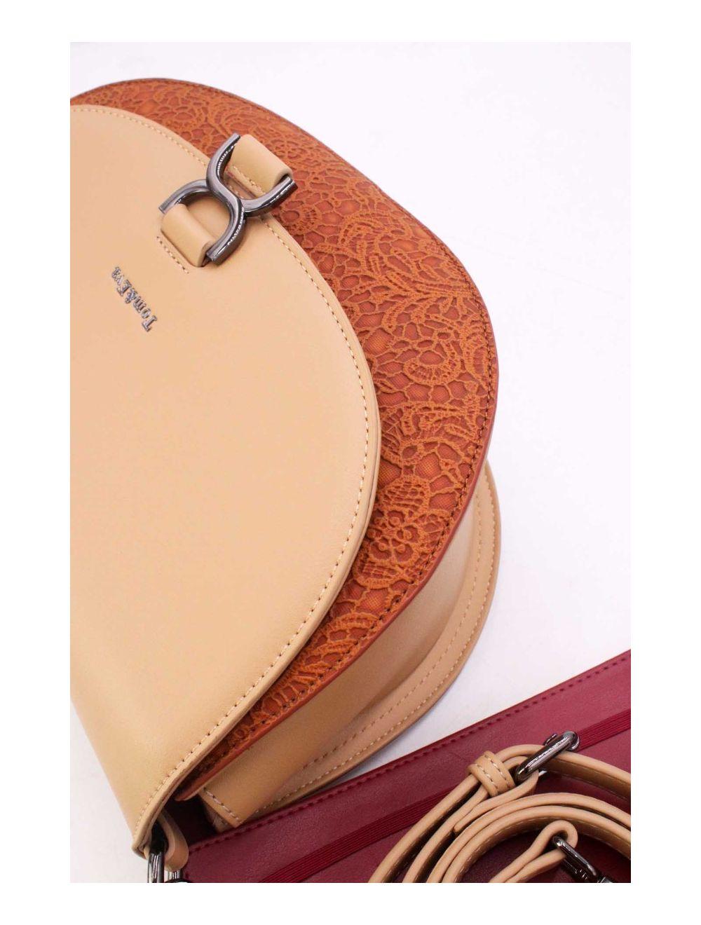 Tom&eva Sac Porté Épaule Bicolore Effet Dentelle 24B-6104-Brown/Apricot