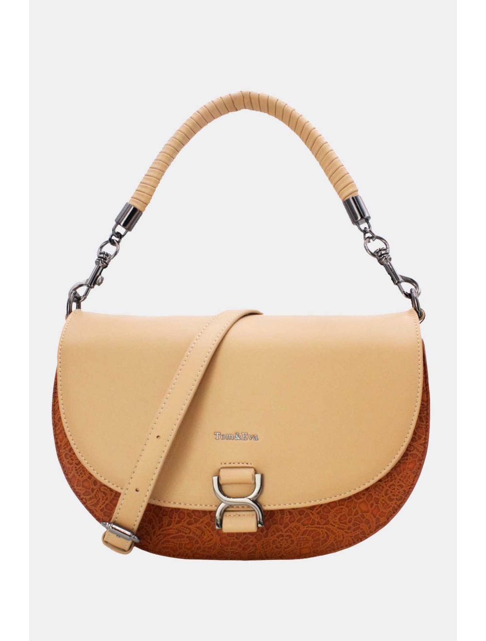 Tom&eva Sac Porté Épaule Bicolore Effet Dentelle 24B-6104-Brown/Apricot
