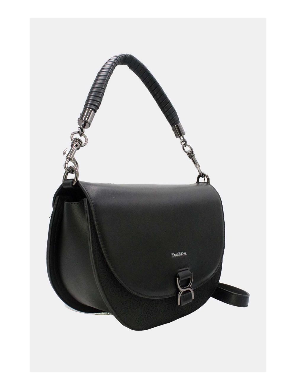 Tom&eva Sac Porté Épaule Bicolore Effet Dentelle 24B-6104-Noir