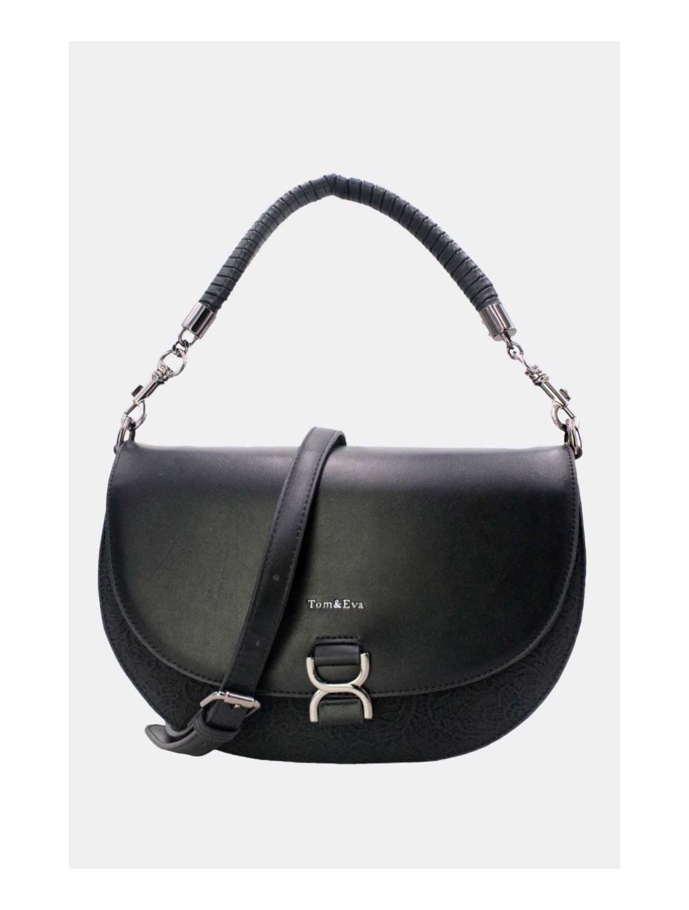 tom&eva Sac Porté Épaule Bicolore Effet Dentelle 24B-6104-Noir