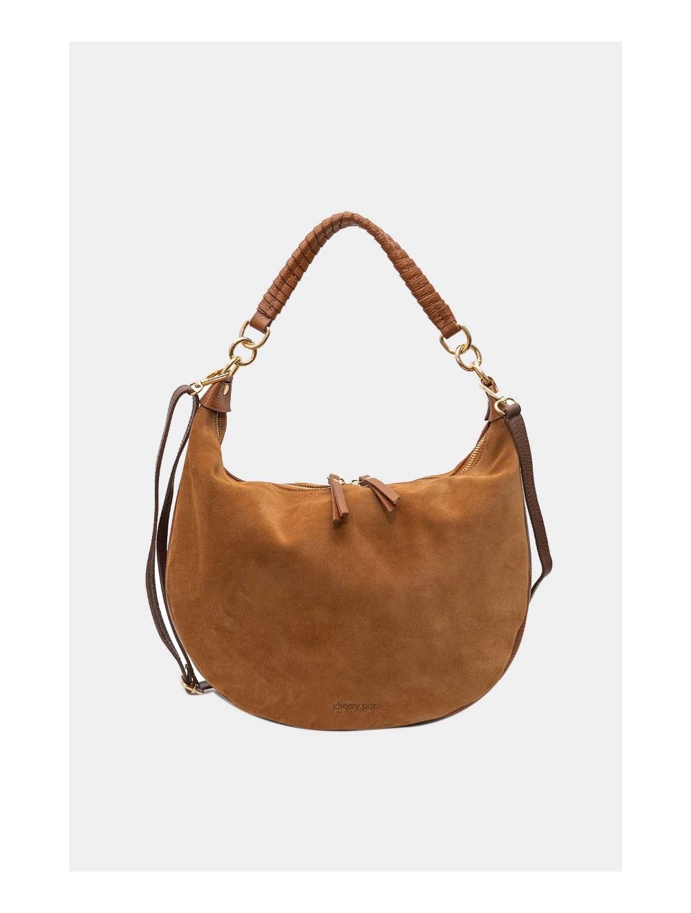Tom&eva Sac Porté Épaule Croûte Cuir Vachette Suède Et Grainée 4165 NADINE SUEDE-Cognac
