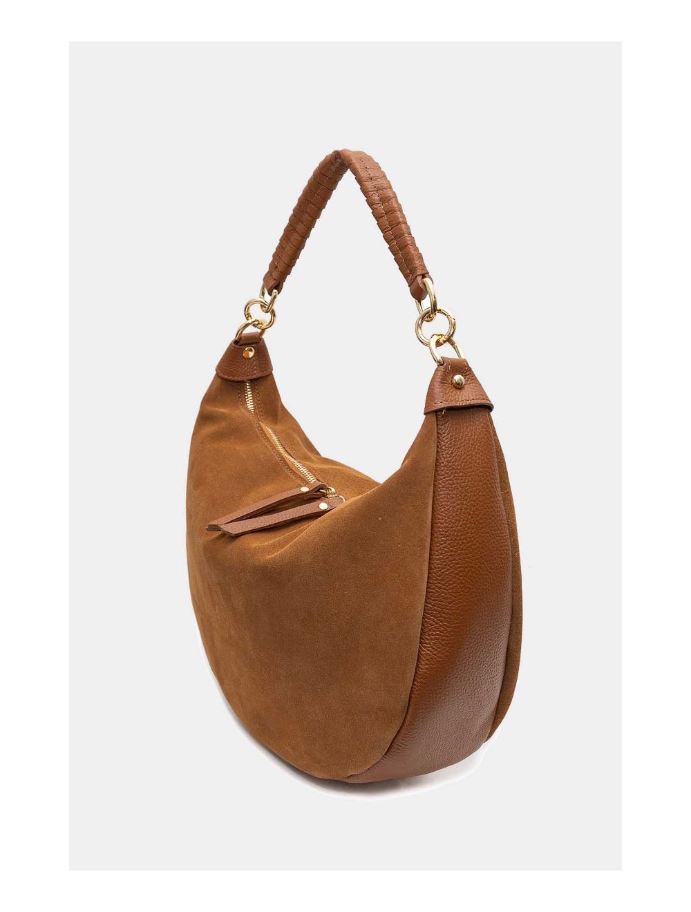 Tom&eva Sac Porté Épaule Croûte Cuir Vachette Suède Et Grainée 4165 NADINE SUEDE-Cognac