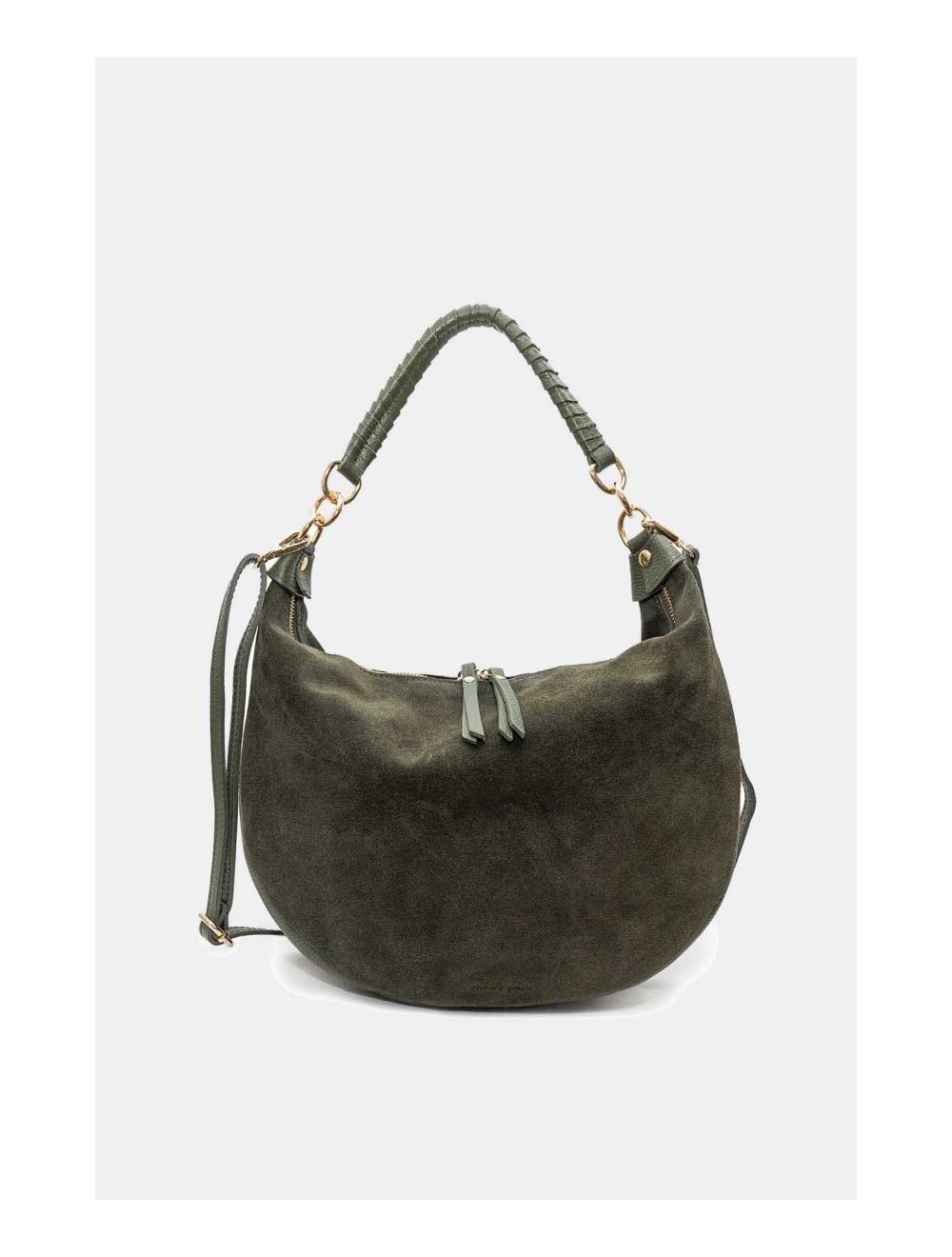 Tom&eva Sac Porté Épaule Croûte Cuir Vachette Suède Et Grainée 4165 NADINE SUEDE-Kaki