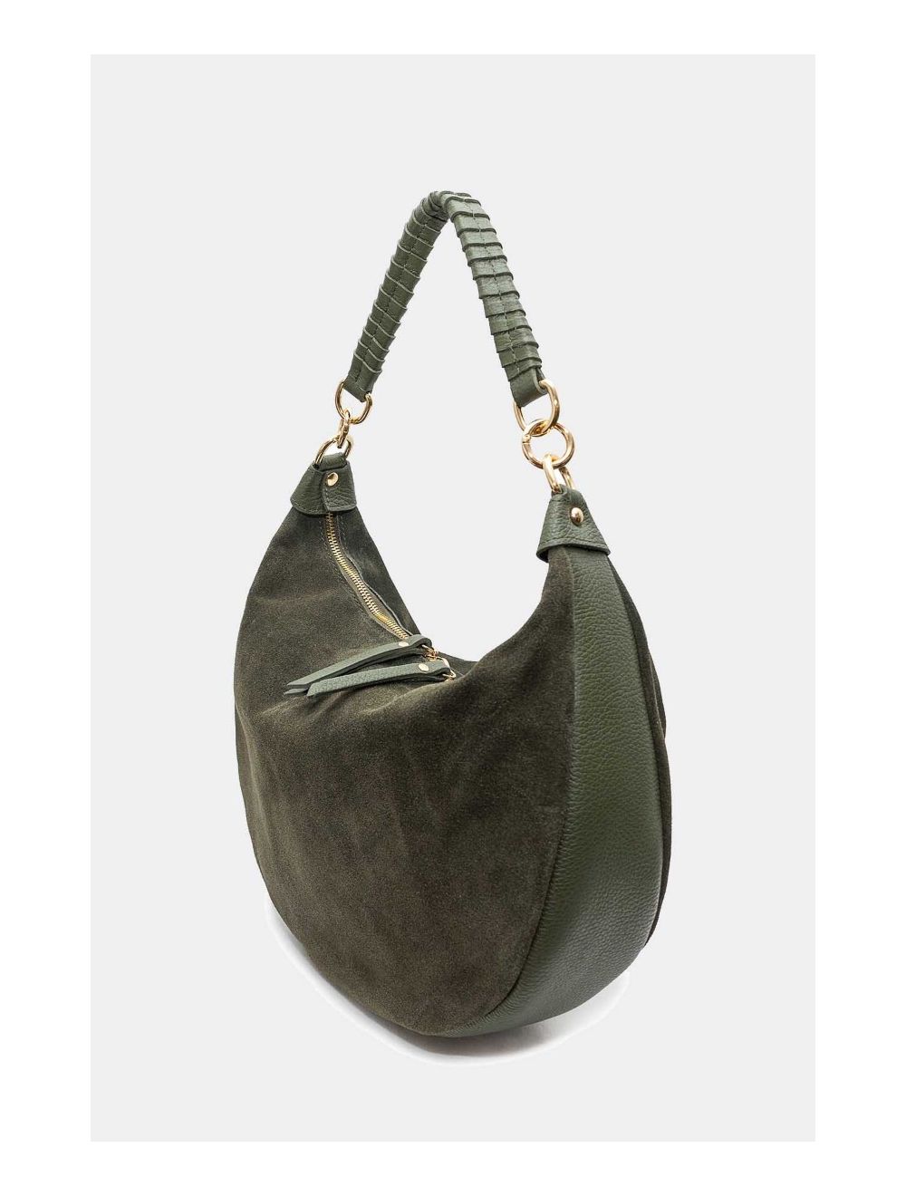 Tom&eva Sac Porté Épaule Croûte Cuir Vachette Suède Et Grainée 4165 NADINE SUEDE-Kaki