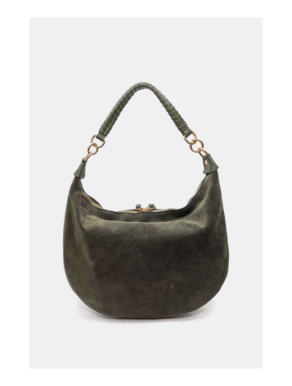 Tom&eva Sac Porté Épaule Croûte Cuir Vachette Suède Et Grainée 4165 NADINE SUEDE-Kaki