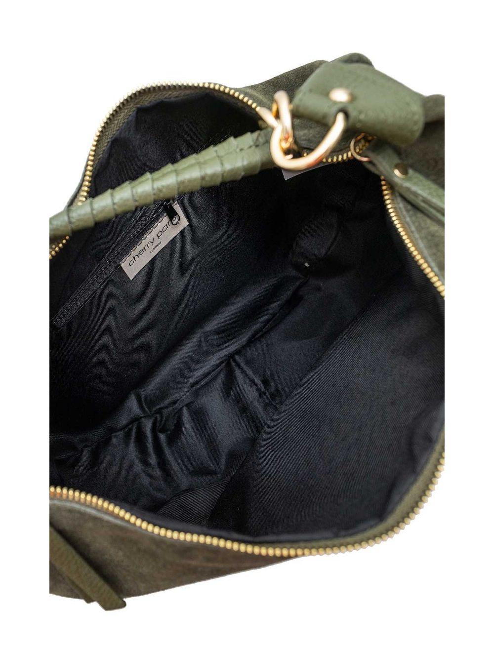 tom&eva Sac Porté Épaule Croûte Cuir Vachette Suède et Grainée 4165 NADINE SUEDE-Kaki