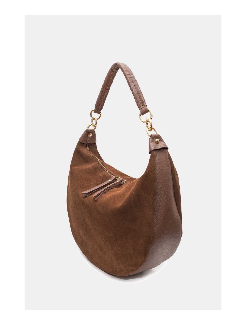 Tom&eva Sac Porté Épaule Croûte Cuir Vachette Suède Et Grainée 4165 NADINE SUEDE-Marron