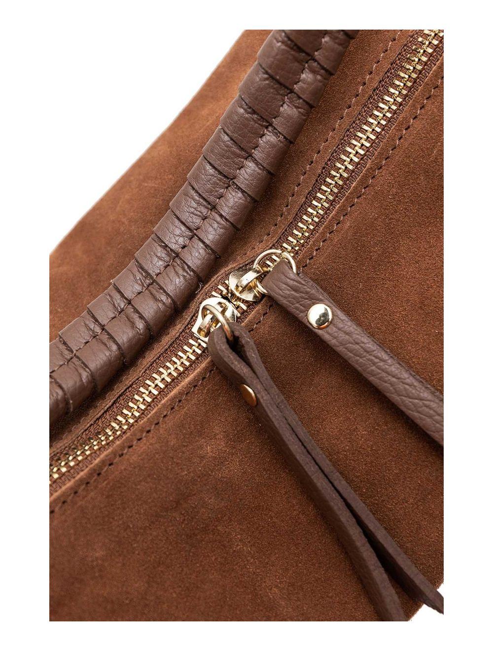 Tom&eva Sac Porté Épaule Croûte Cuir Vachette Suède Et Grainée 4165 NADINE SUEDE-Marron