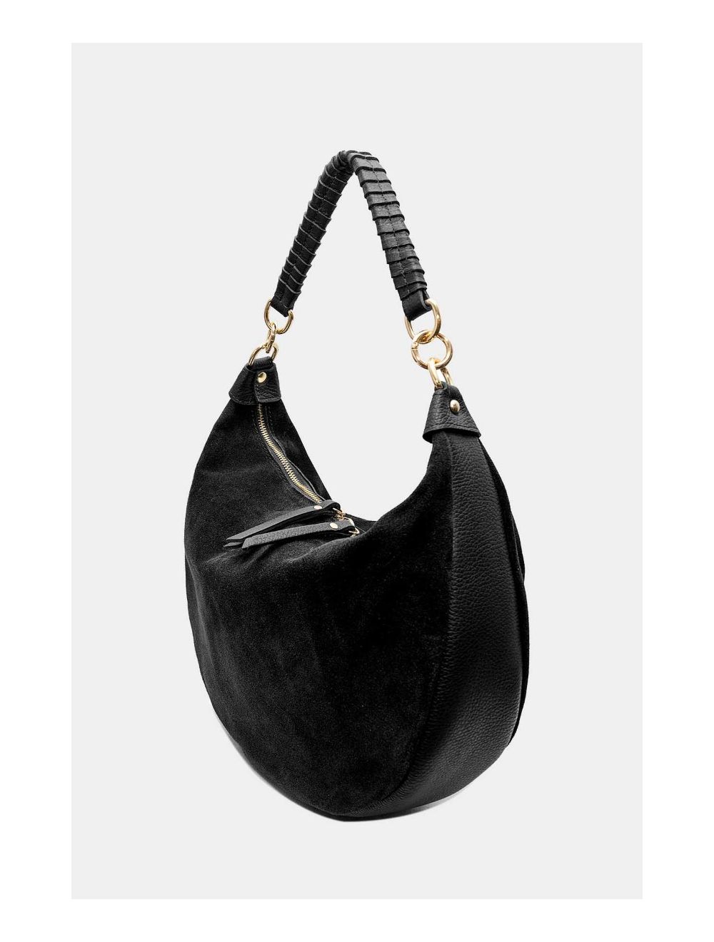 Tom&eva Sac Porté Épaule Croûte Cuir Vachette Suède Et Grainée 4165 NADINE SUEDE-Noir