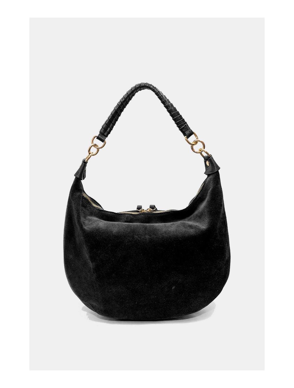 Tom&eva Sac Porté Épaule Croûte Cuir Vachette Suède Et Grainée 4165 NADINE SUEDE-Noir
