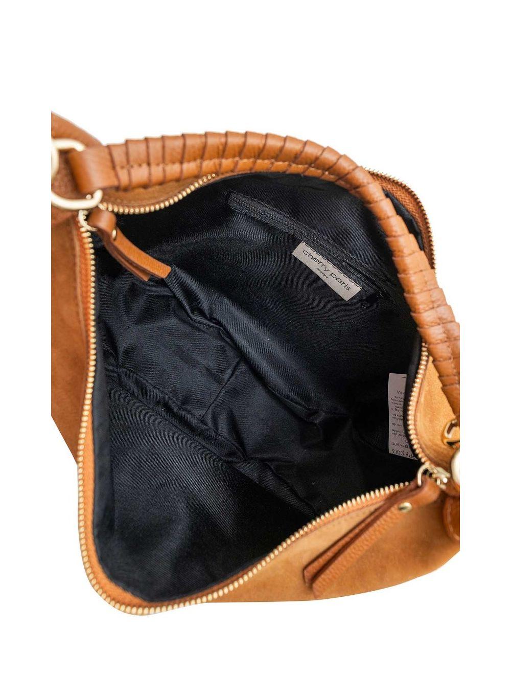 tom&eva Sac Porté Épaule Croûte Cuir Vachette Suède et Grainée 4165 NADINE SUEDE-Cognac