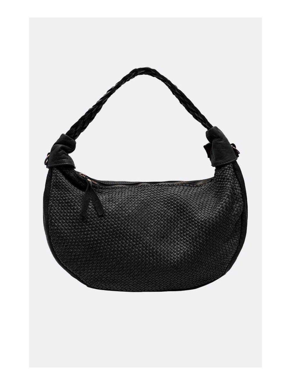 Tom&eva Sac Porté Epaule Demi-lune En Cuir Vachette Style Vintage Tressé AIDA 4069-Black