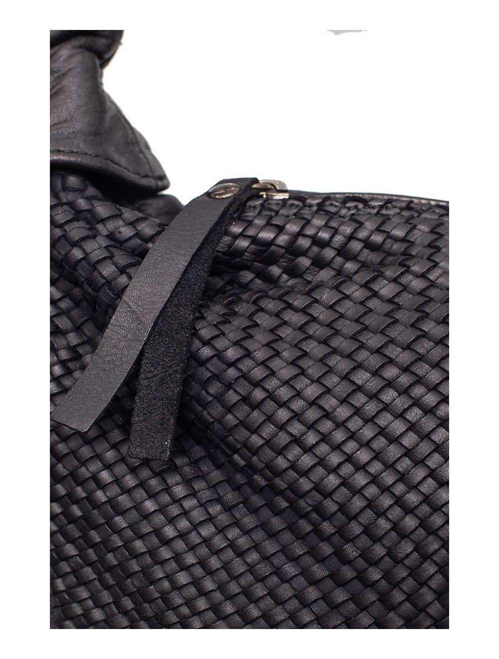 Tom&eva Sac Porté Epaule Demi-lune En Cuir Vachette Style Vintage Tressé AIDA 4069-Black