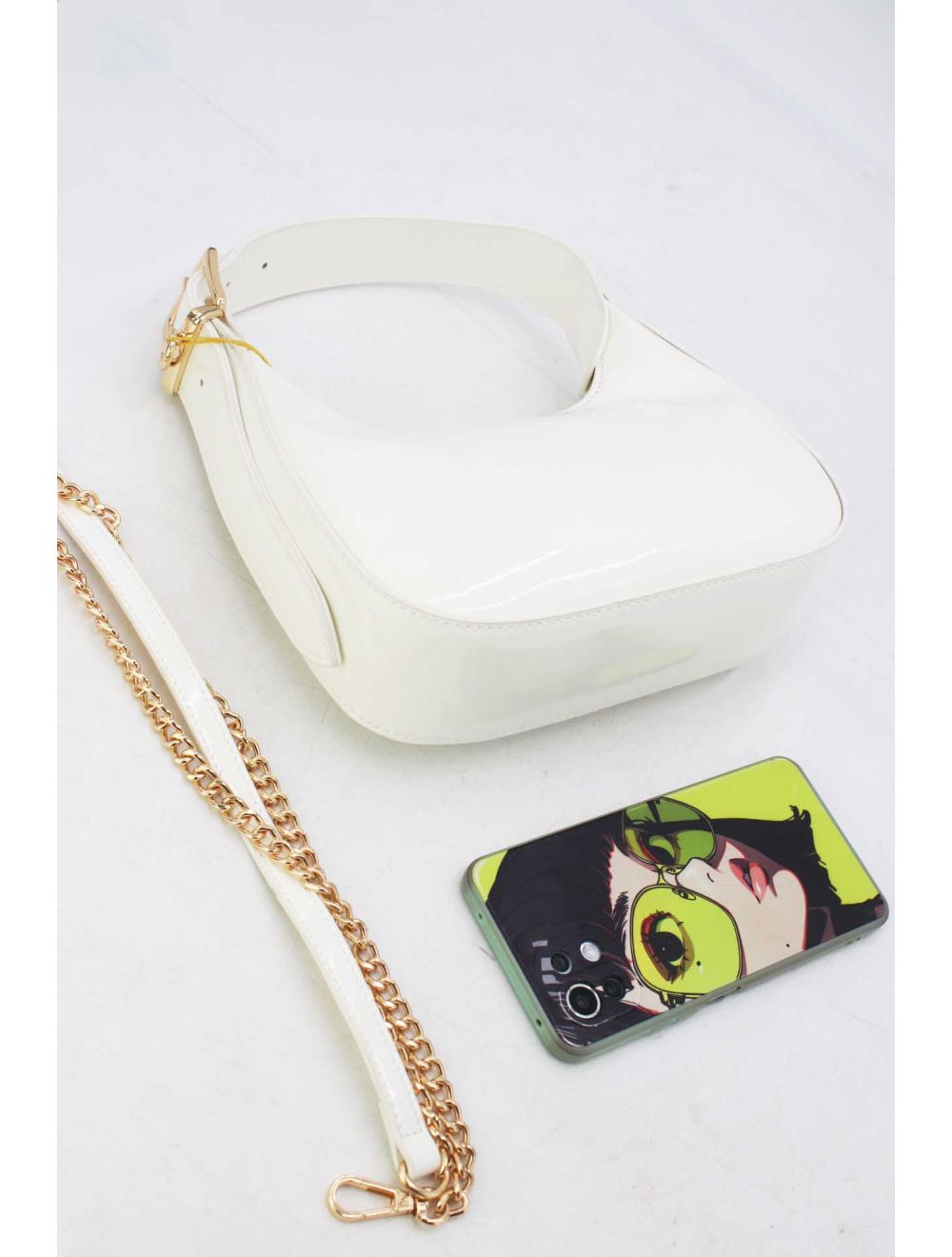 Tom&eva Sac Porté Épaule Demi Lune Verni Forme Croissant 24P-5910-Blanc