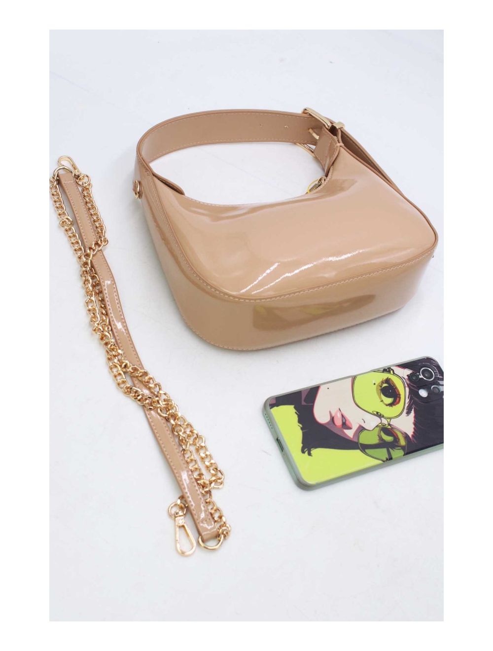 tom&eva Sac Porté Épaule Demi Lune Verni Forme Croissant 24P-5910-Abricot