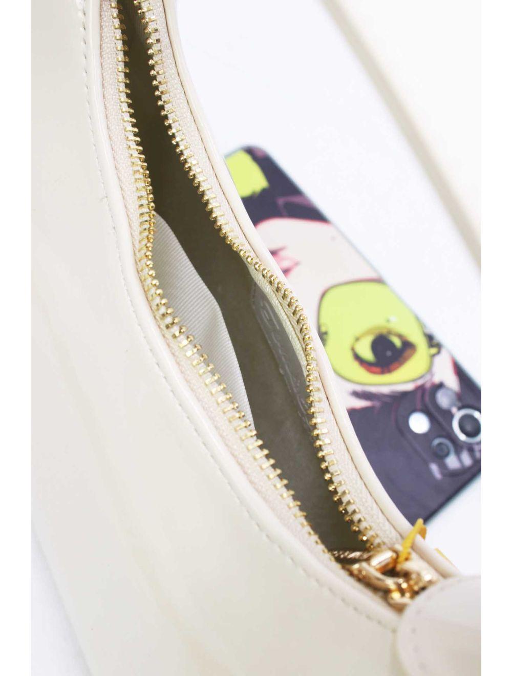 tom&eva Sac Porté Épaule Demi Lune Verni Forme Croissant 24P-5910-Beige