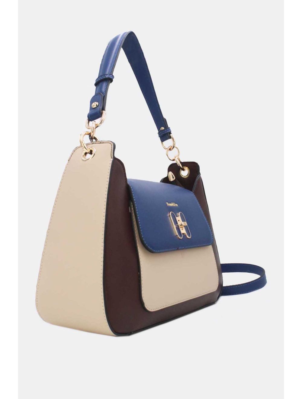 Tom&eva Sac Porté Épaule Effet Cuir Lisse Bicolore 24B-5921-Coffee/blue/khaki
