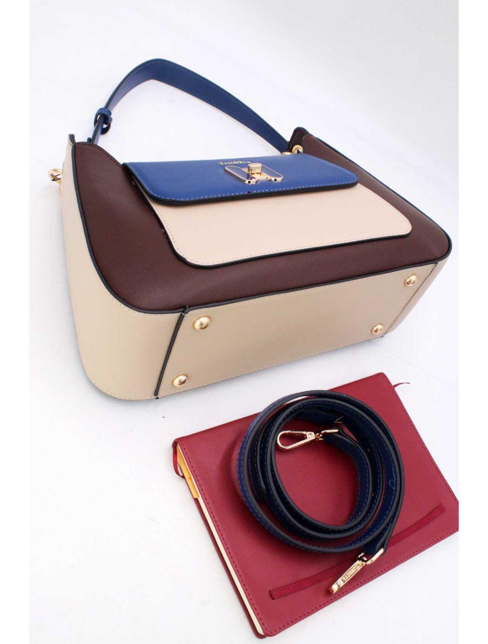 Tom&eva Sac Porté Épaule Effet Cuir Lisse Bicolore 24B-5921-Coffee/blue/khaki
