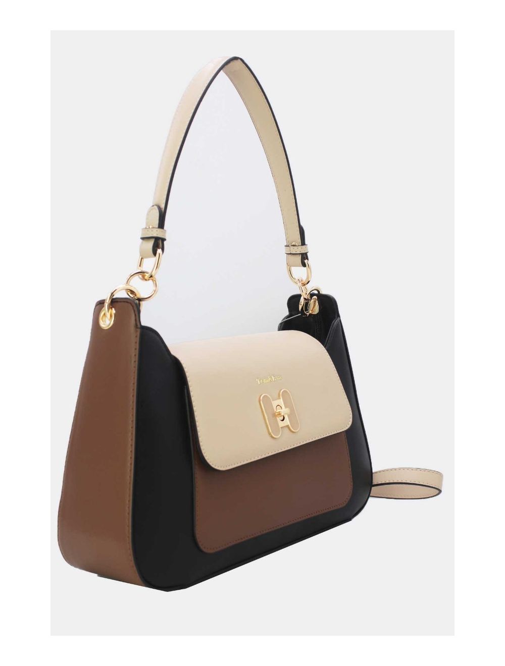 Tom&eva Sac Porté Épaule Effet Cuir Lisse Bicolore 24B-5921-Black/Khaki/Soil