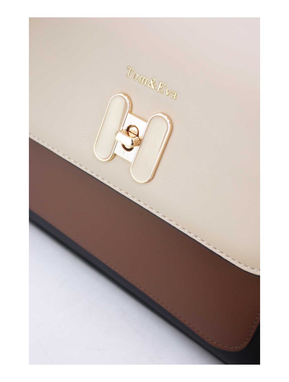 tom&eva Sac Porté Épaule Effet Cuir Lisse Bicolore 24B-5921-Black/Khaki/Soil