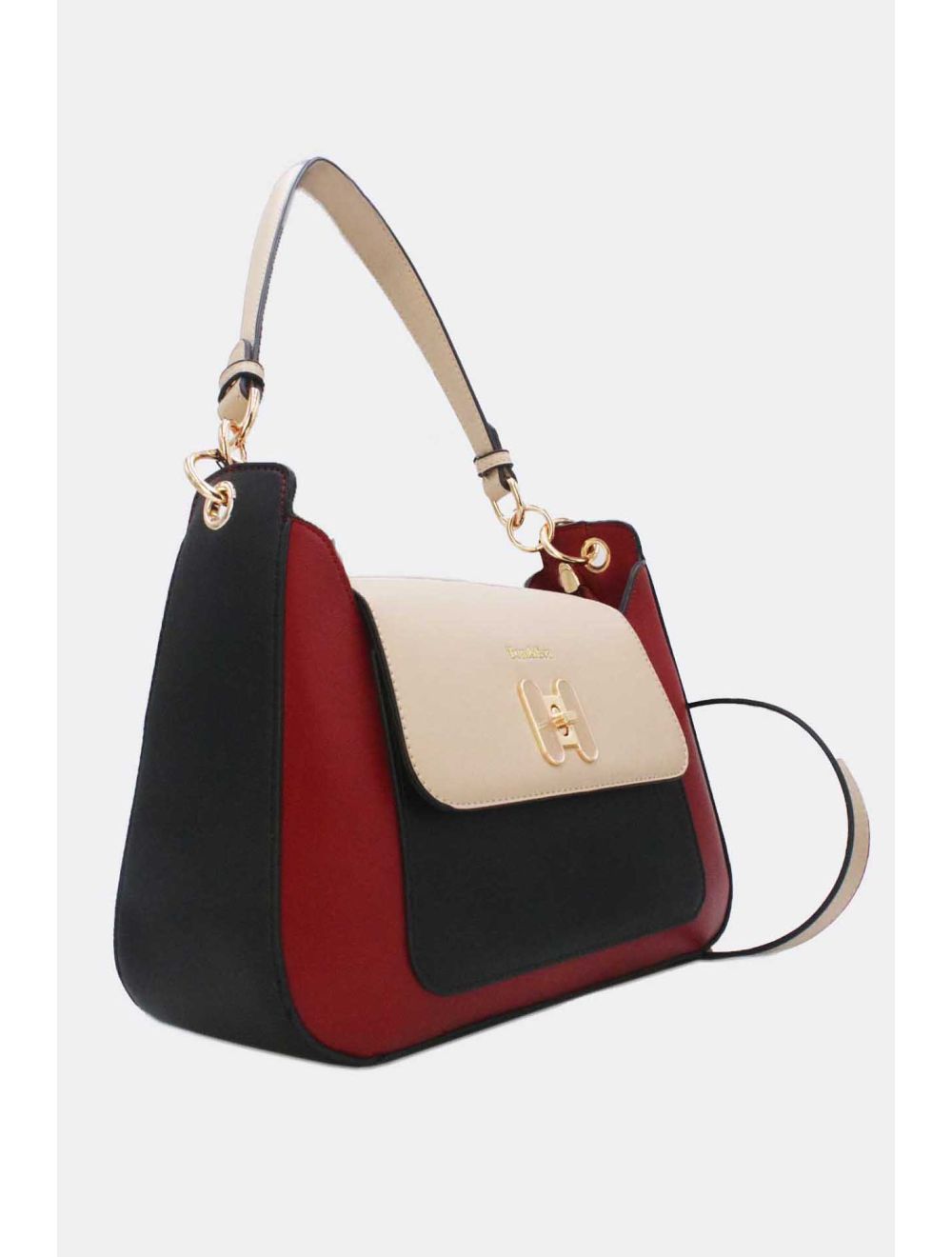 Tom&eva Sac Porté Épaule Effet Cuir Lisse Bicolore 24B-5921-Wine/khaki/black