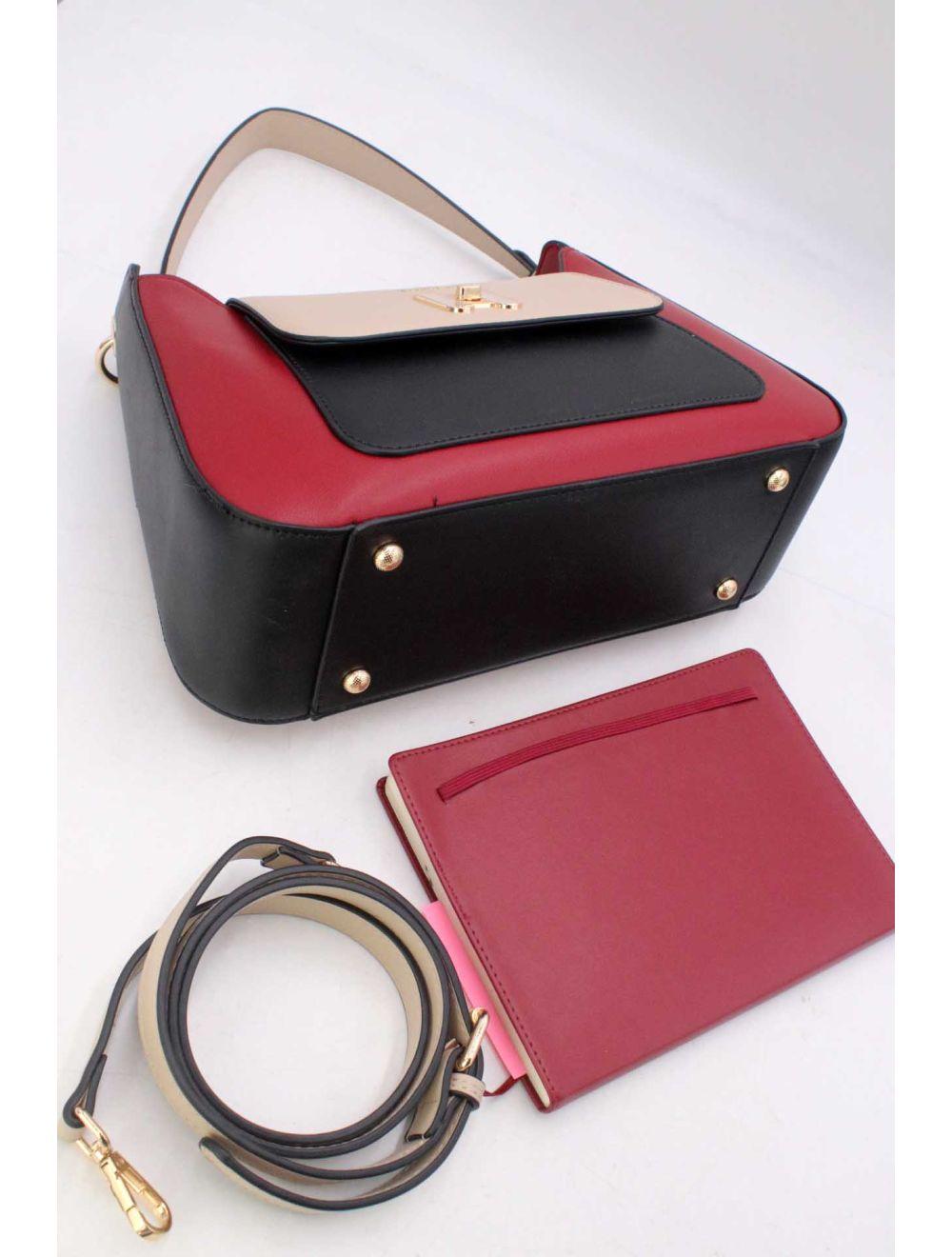 Tom&eva Sac Porté Épaule Effet Cuir Lisse Bicolore 24B-5921-Wine/khaki/black