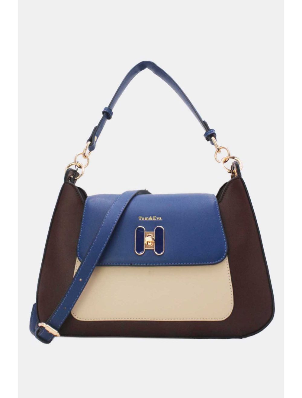tom&eva Sac Porté Épaule Effet Cuir Lisse Bicolore 24B-5921-Coffee/blue/khaki