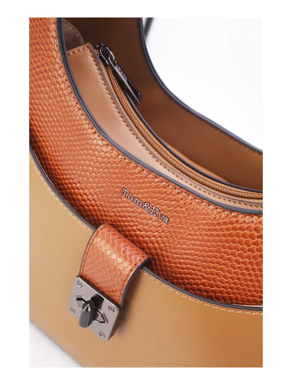 tom&eva Sac Porté Épaule Effet Serpent 24B-6100-Apricot/Brown