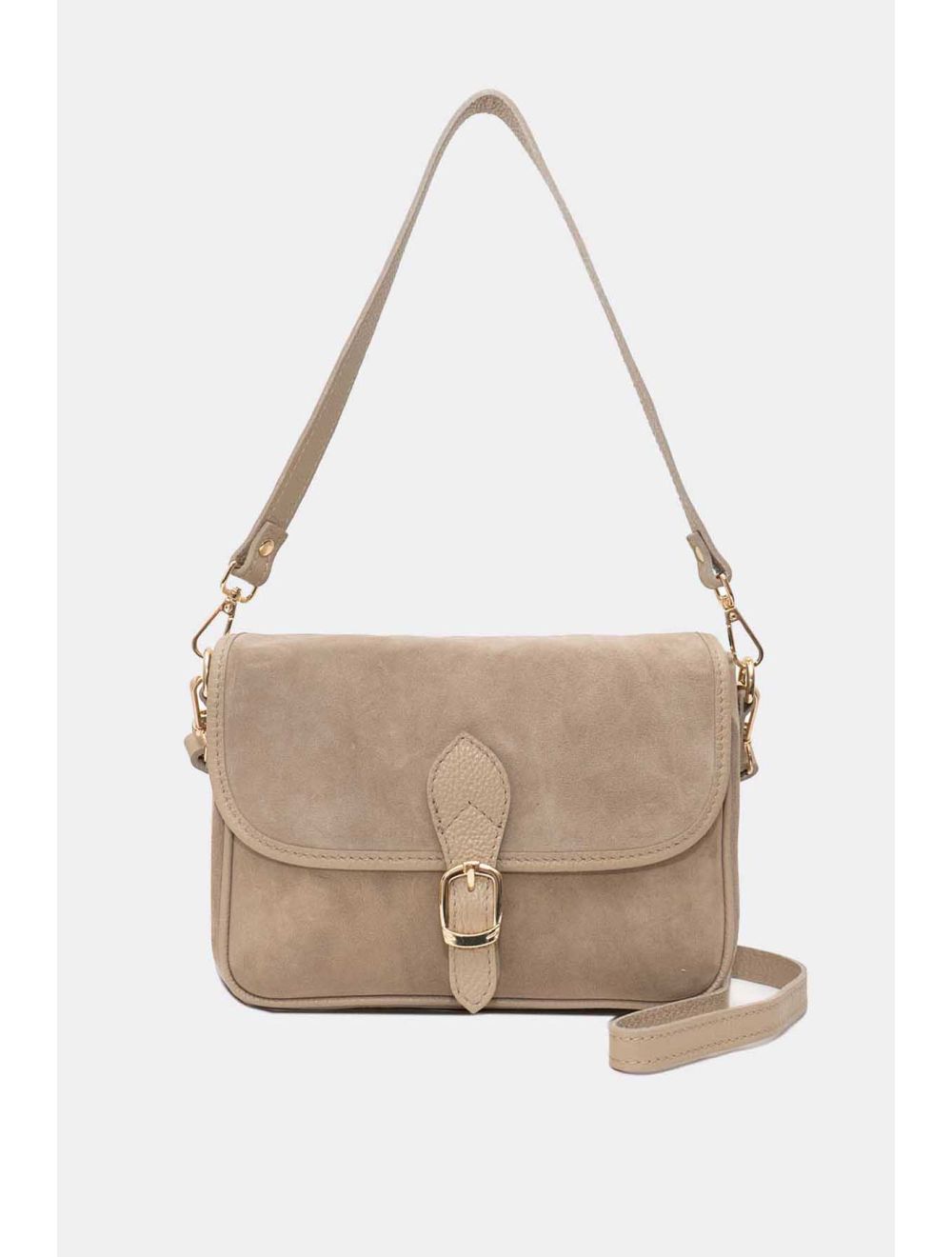 Tom&eva Sac Porté Épaule En Croûte Cuir Vachette Suède Vachette Grainée 4164 EDITH SUEDE-Taupe