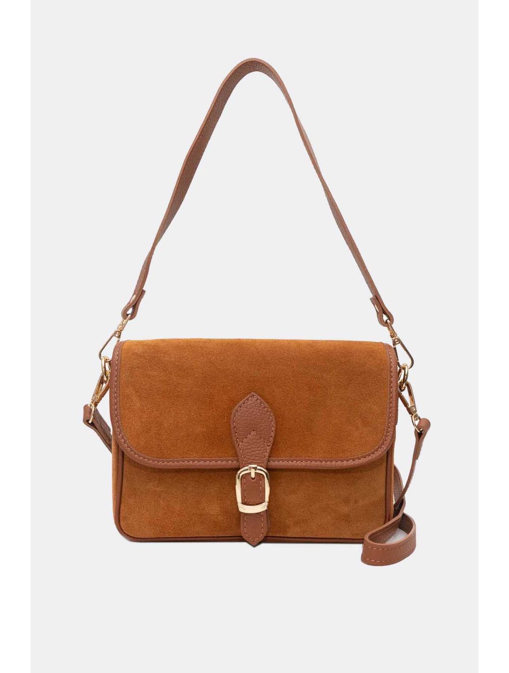 Tom&eva Sac Porté Épaule En Croûte Cuir Vachette Suède Vachette Grainée 4164 EDITH SUEDE-Cognac