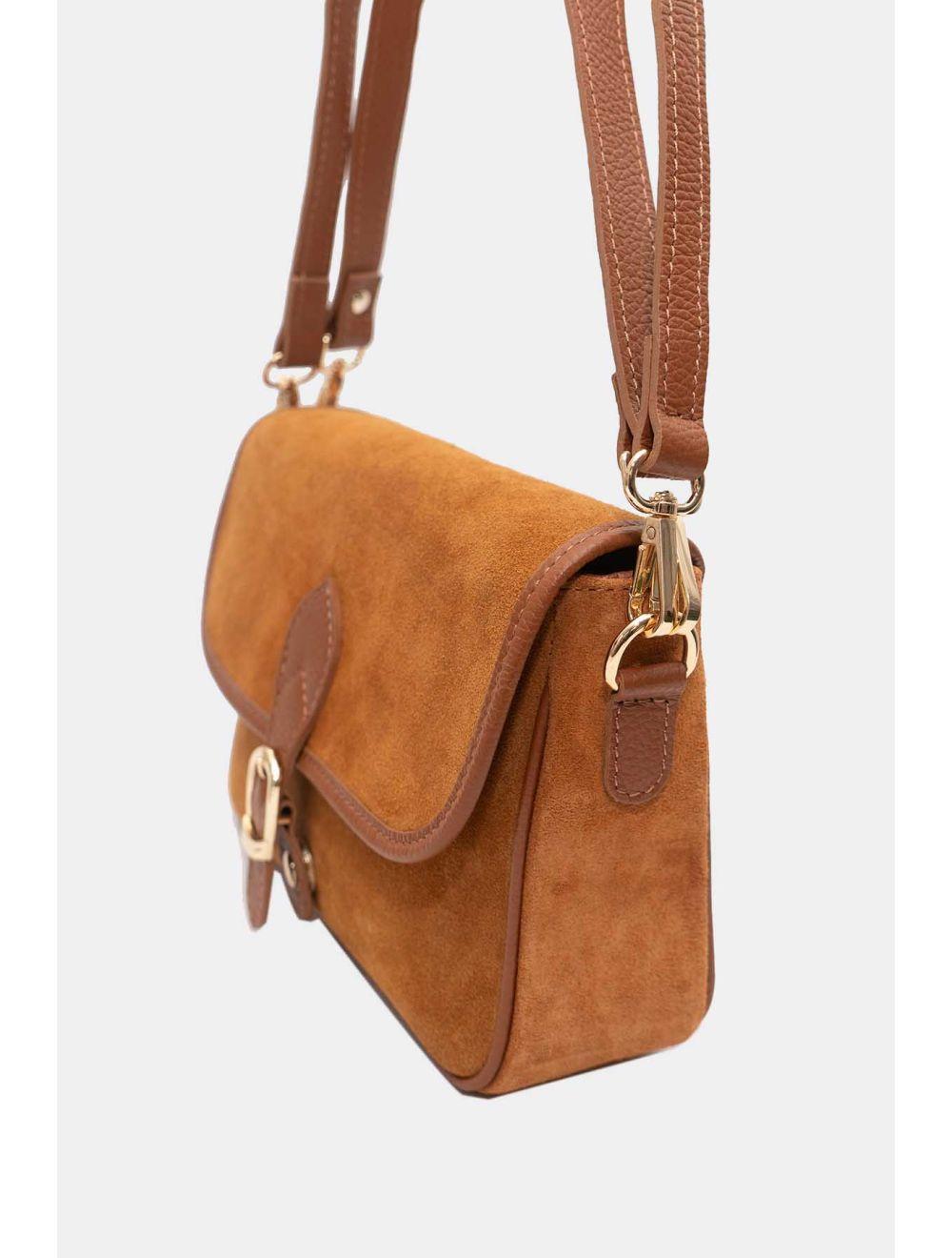 Tom&eva Sac Porté Épaule En Croûte Cuir Vachette Suède Vachette Grainée 4164 EDITH SUEDE-Cognac