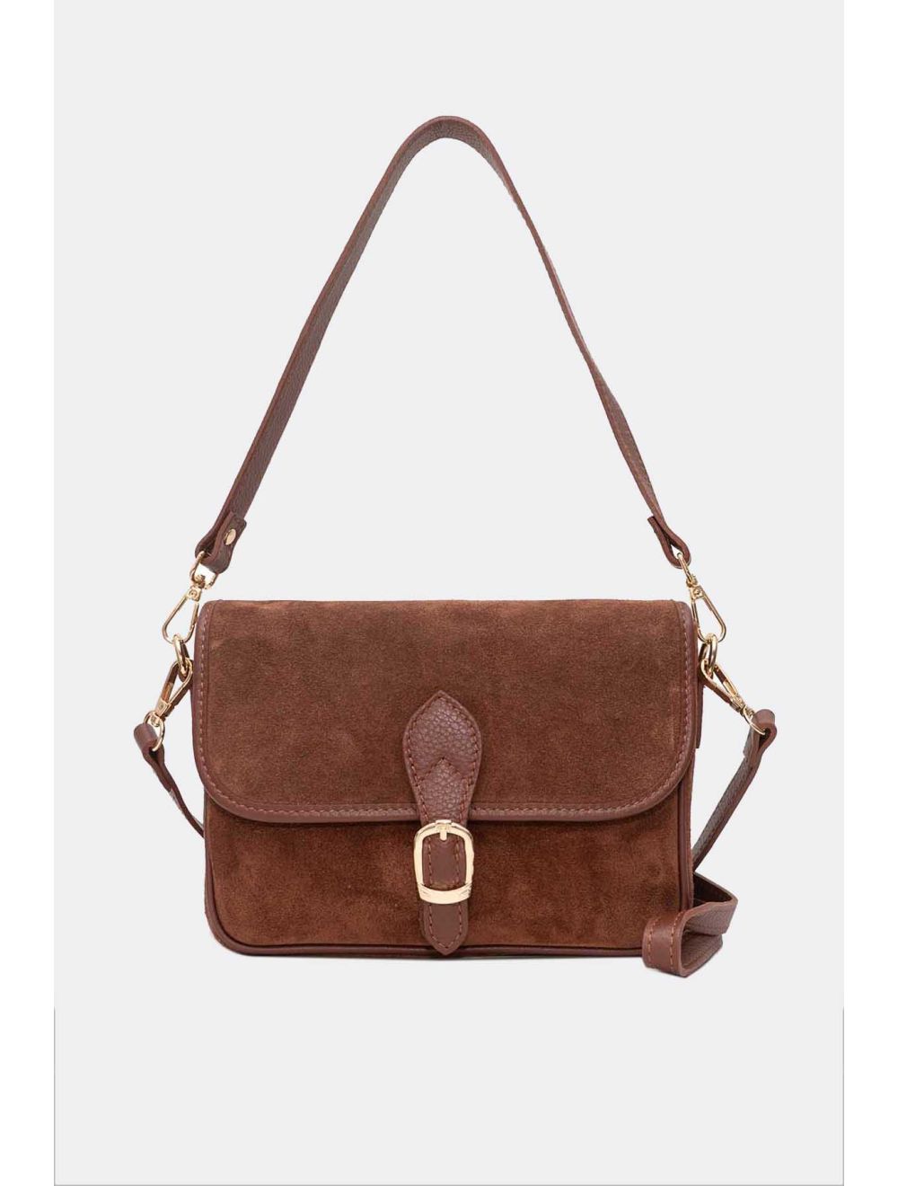 Tom&eva Sac Porté Épaule En Croûte Cuir Vachette Suède Vachette Grainée 4164 EDITH SUEDE-Marron